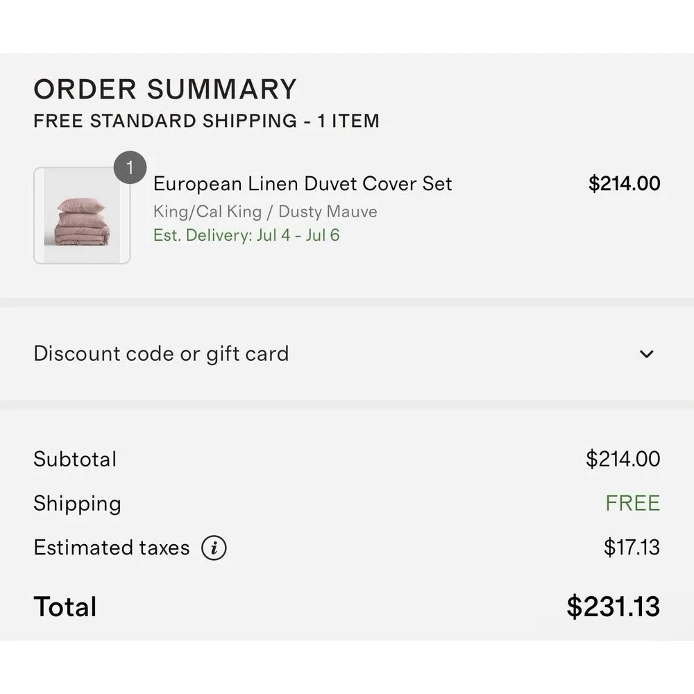 Quince European Linen Duvet Cover Set King Cal King Dusty Mauve New $215 Retail